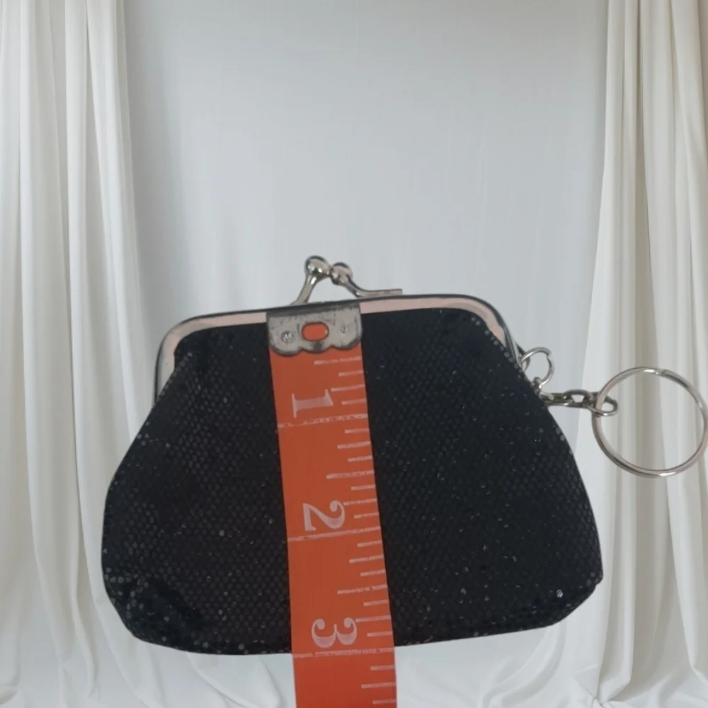 Vintage Black Sequined Coin Purse Keychain